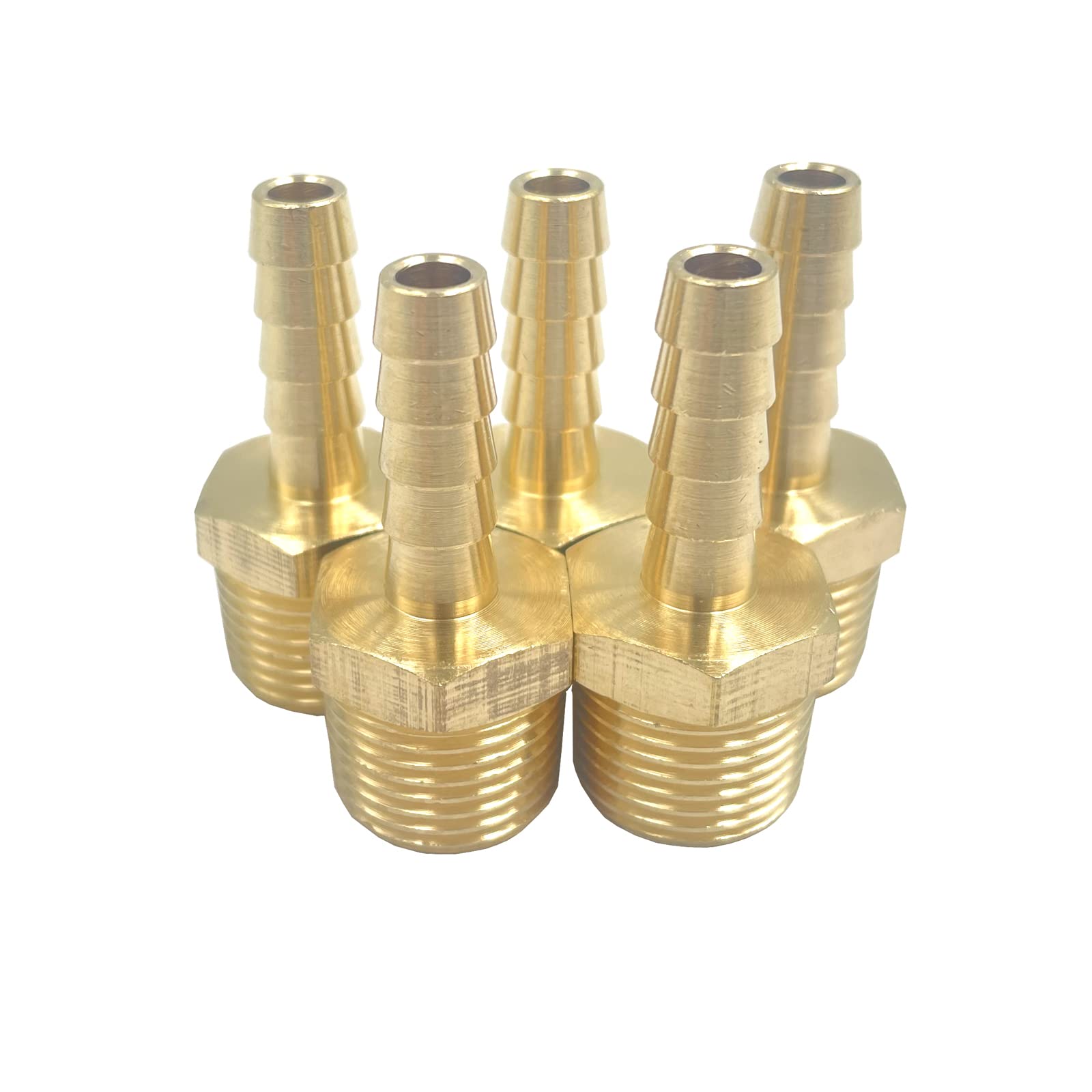 5Pcs 1/4" Barb x 3/8" NPT Male Brass Fitting Hose Barb Adapter,Brass Pipe Quick-Connect Fittings Male Threaded End for Water Fuel Air