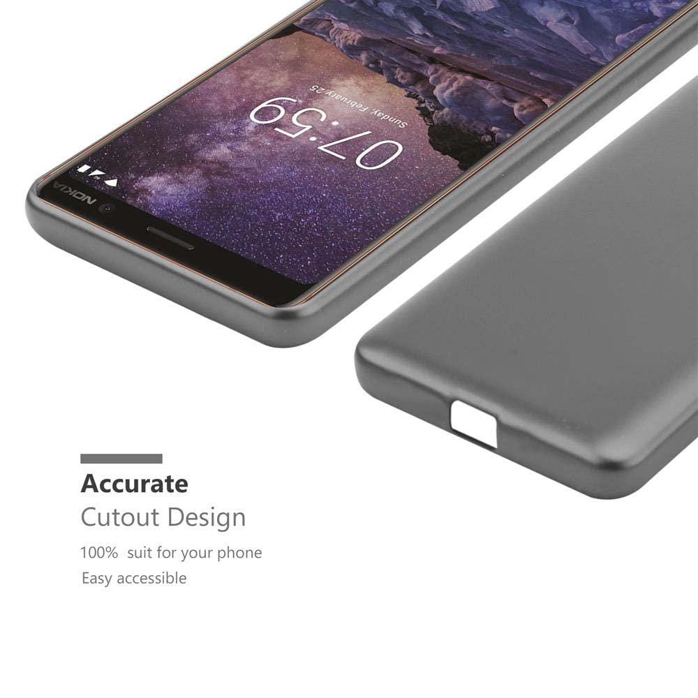 Cadorabo Custodia per Nokia 7 PLUS in ARGENTO METALLICO - Morbida Cover Protettiva Sottile di Silicone TPU con Bordo Protezione - Ultra Slim Case Antiurto Gel Back Bumper Guscio