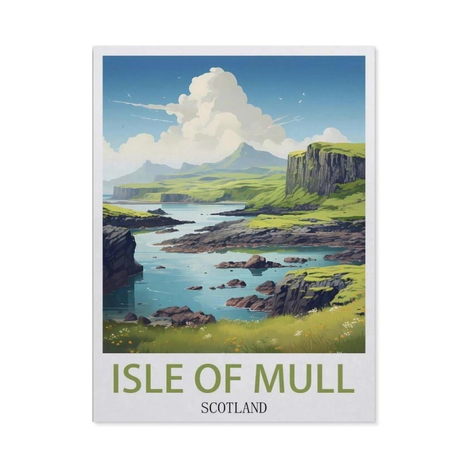 Beayodkp （50 X 60 Cm/19.68 X 23.62 Inches） Diamond Painting Kits For Adults And Kids，Isle Of Mull Scotland Vintage Travel Poster，Full Drill Round Rhinestone Paint With Diamonds-Cf40