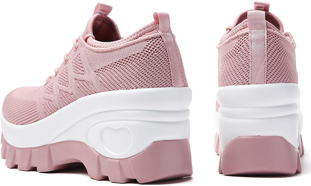 Women's Chunky Platform Comfort Orthopedic Wedge Walking Shoes Fashion Knitted Breathable Lace Up Lug Sole Casual Non-Slip Running Shoes with Arch Support - Image 5
