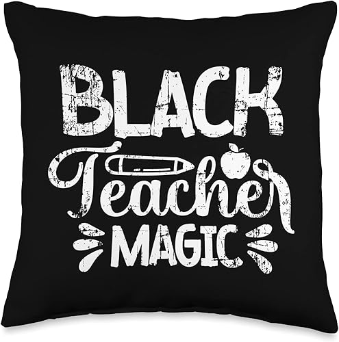 Black Teacher Magic African American History Pride Black Teacher Magic African American History Juneteenth Throw Pillow, 16x16, Multicolor