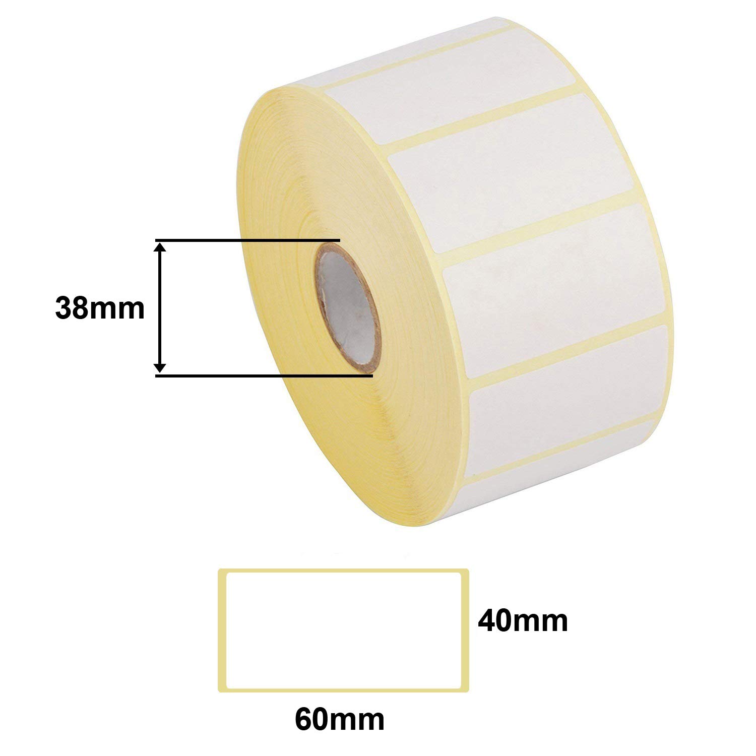 Trimming Shop - Rotolo di Etichette autoadesive Bianche, rettangolari, per Stampa, indirizzo, spedizione, Prezzo, 1000 Etichette su Ogni Rotolo, 60 mm x 40 mm, Anima 38 mm (10 Rotoli)
