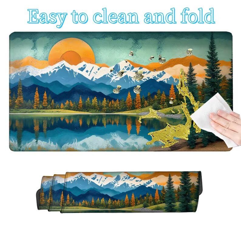 Tapis de Souris Vert Tapis de Souris Gamer XXL 1400x700x3mm Gaming Accessoire, Tapis de Souris Lac sous Main Bureau Tapis Souris Résistant à l'eau avec Base en Caoutchouc antidérapant, Bureau W5-80