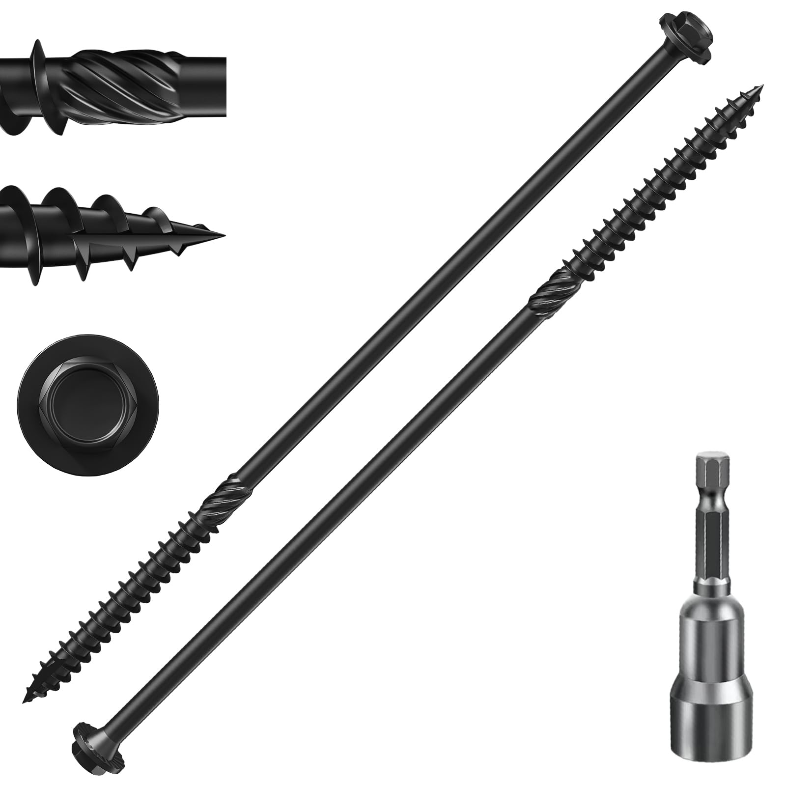 Wensilon (2 lbs)#14 x 8 Black Hex Exterior Lag Screws, Structural Wood Screw, Heavy Duty Construction Screw, Rust Resistant, Washer Head, Black Coated Exterior Wood Screws