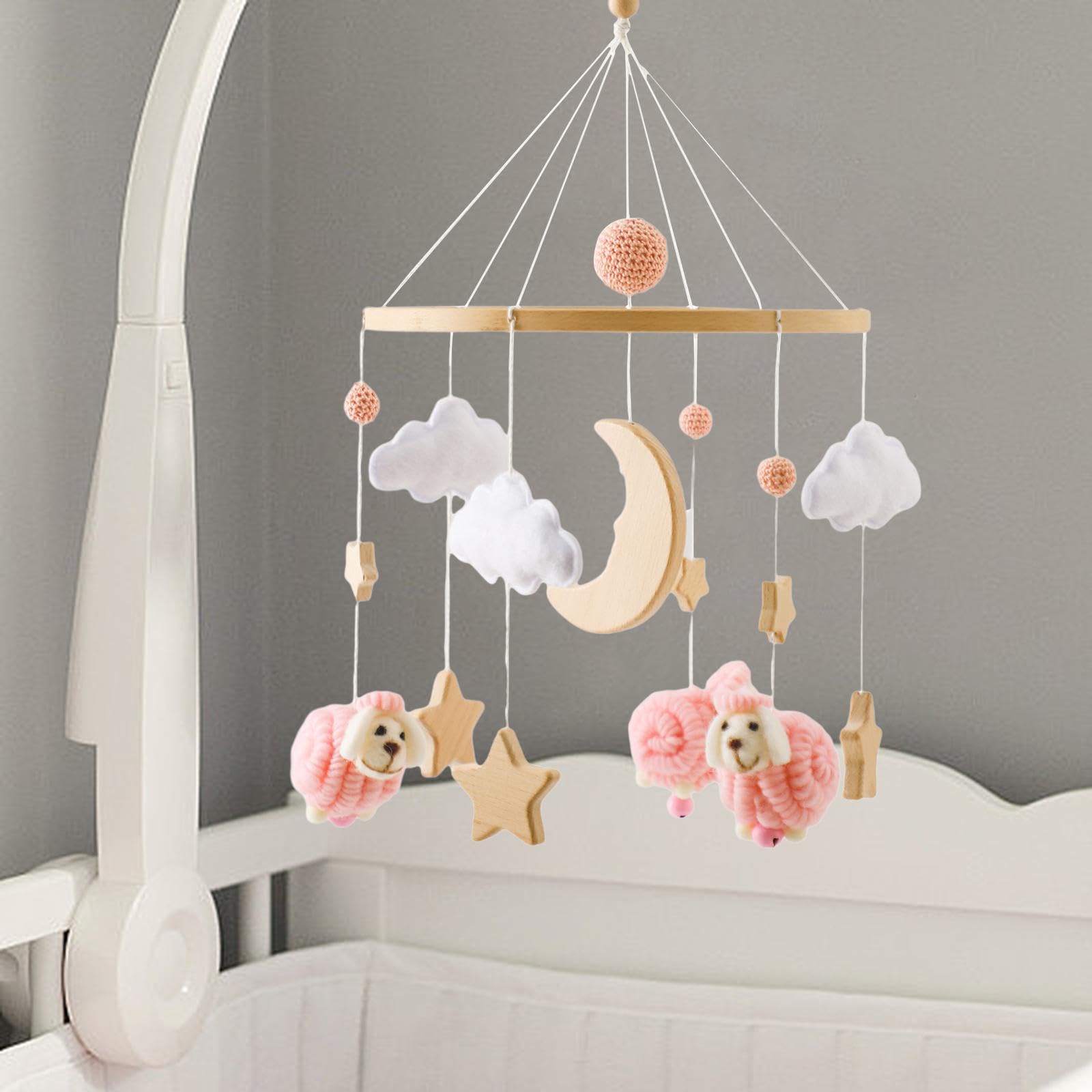 Giostrine per Culla, Sonagli, Giocattoli per Culla, Ornamenti in Feltro, Decorazioni da Appendere per Neonati, Rosa