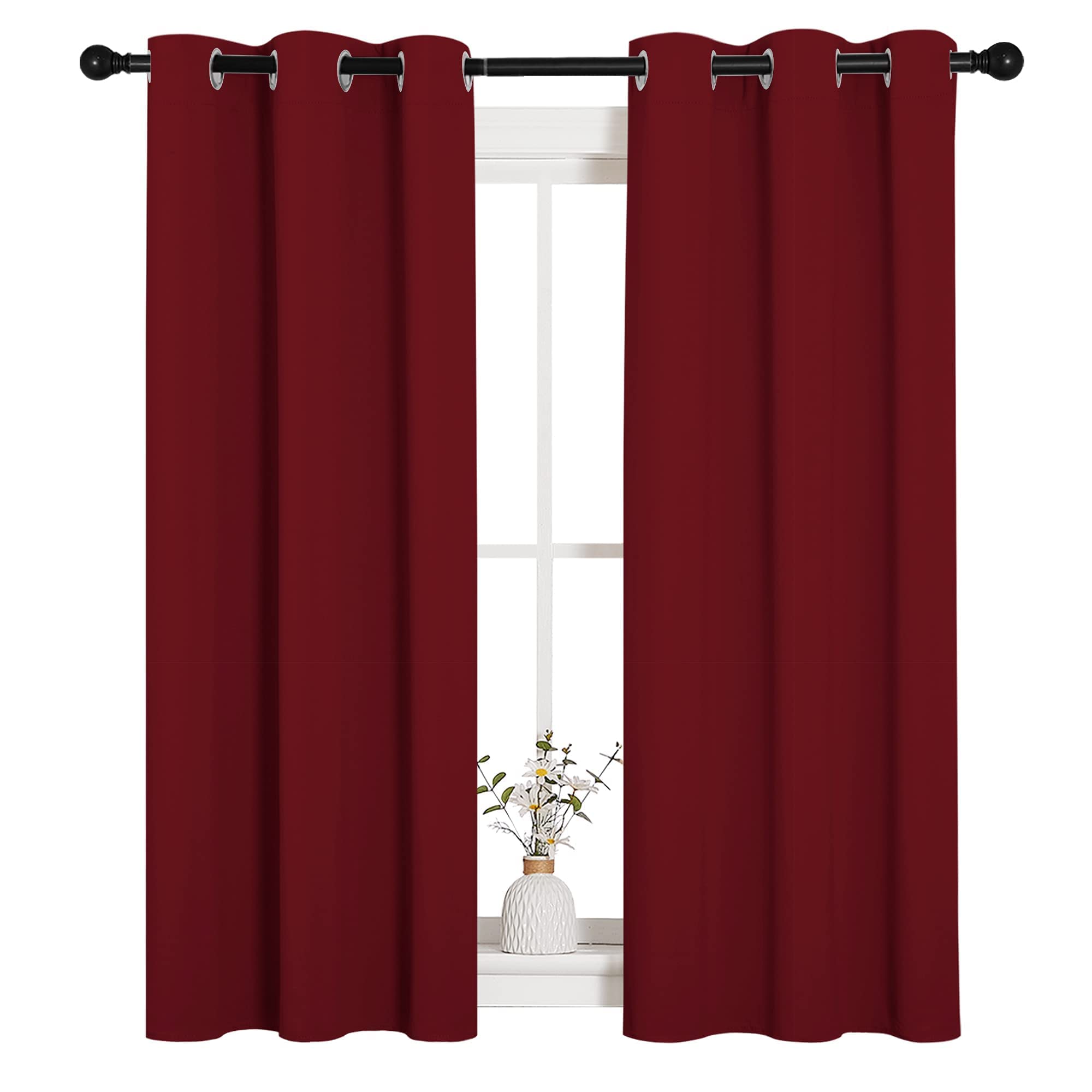 NICETOWN Christmas Burgundy Bedroom Curtains Blackout Draperies, Decorations Thermal Insulated Solid Grommet Top Blackout Drapes for Cafe (One Pair, 34 x 54-inch)