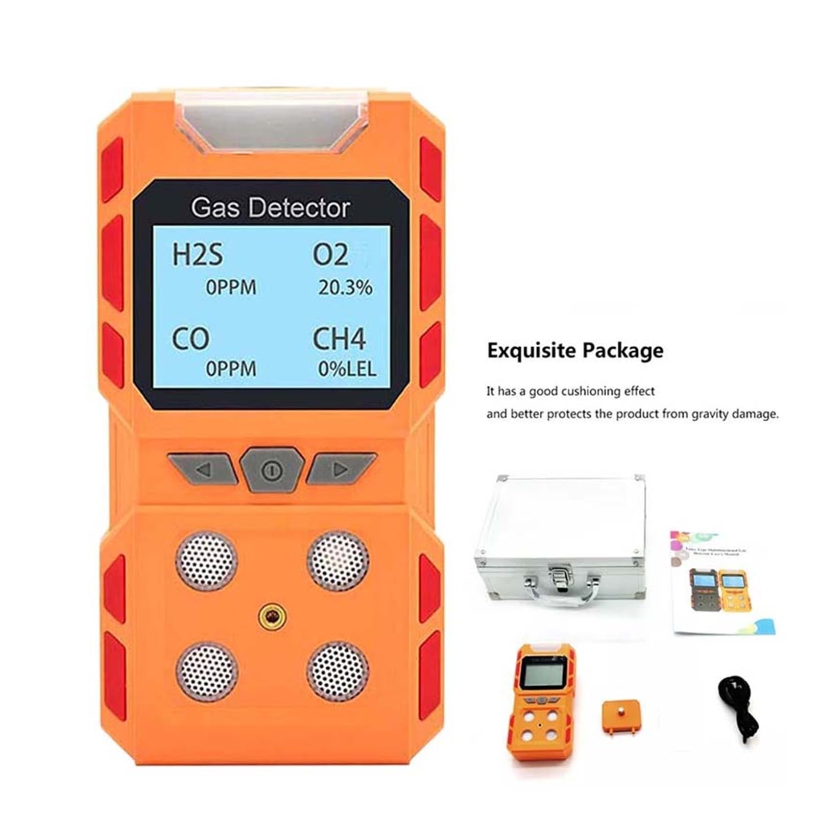 Detector de Gas, Monitor de 4 Gases H2S O2 EX CO Detector de concentración luz de Sonido Alarma de Choque medidor probador analizador USB Recargable(Gas Alarm Black)
