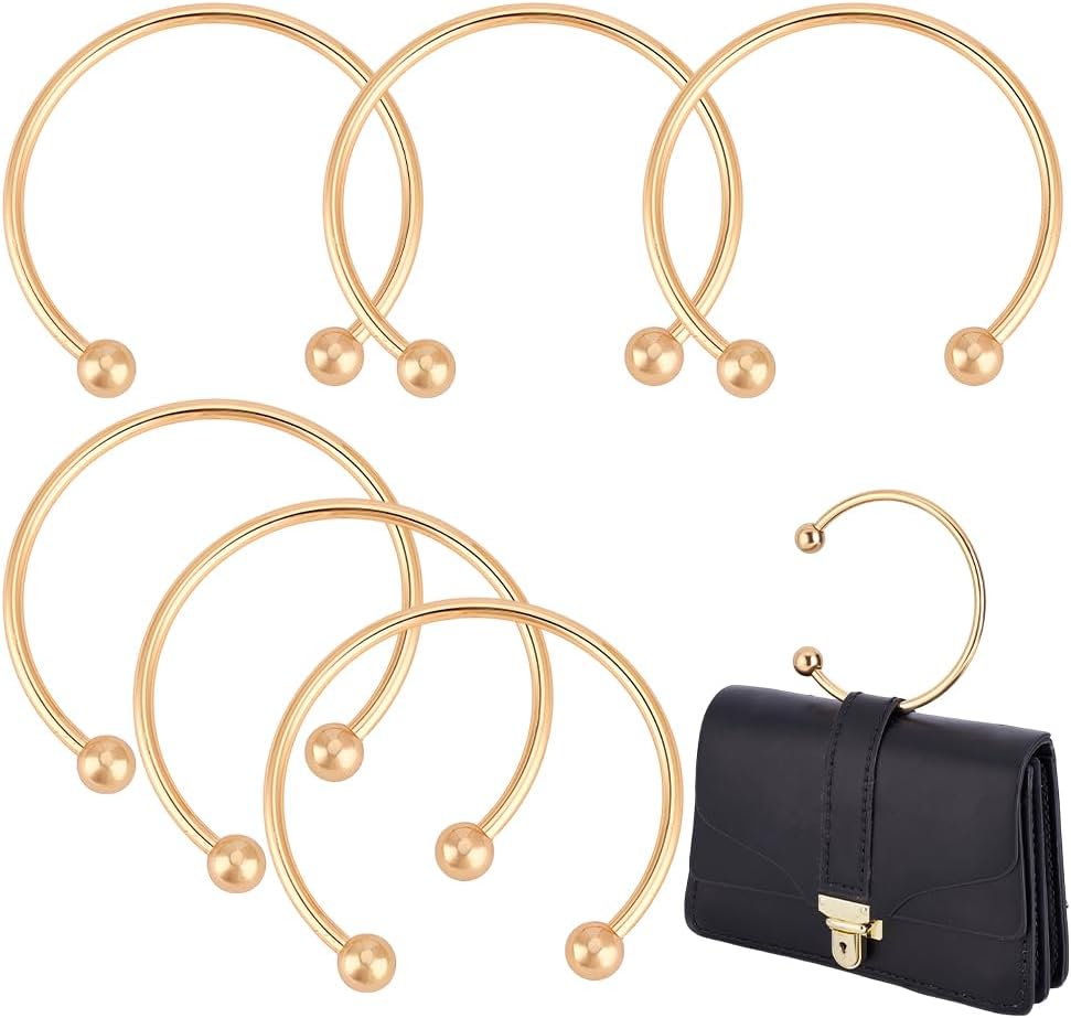 PH PandaHall 6pcs Gold Metal Purse Handles 3.9 inch Semicircle Bag Handles Frame Handbag Handles Replacement with Beads for Crocheted Macrame Bags Craft Handbag Handmade DIY Making