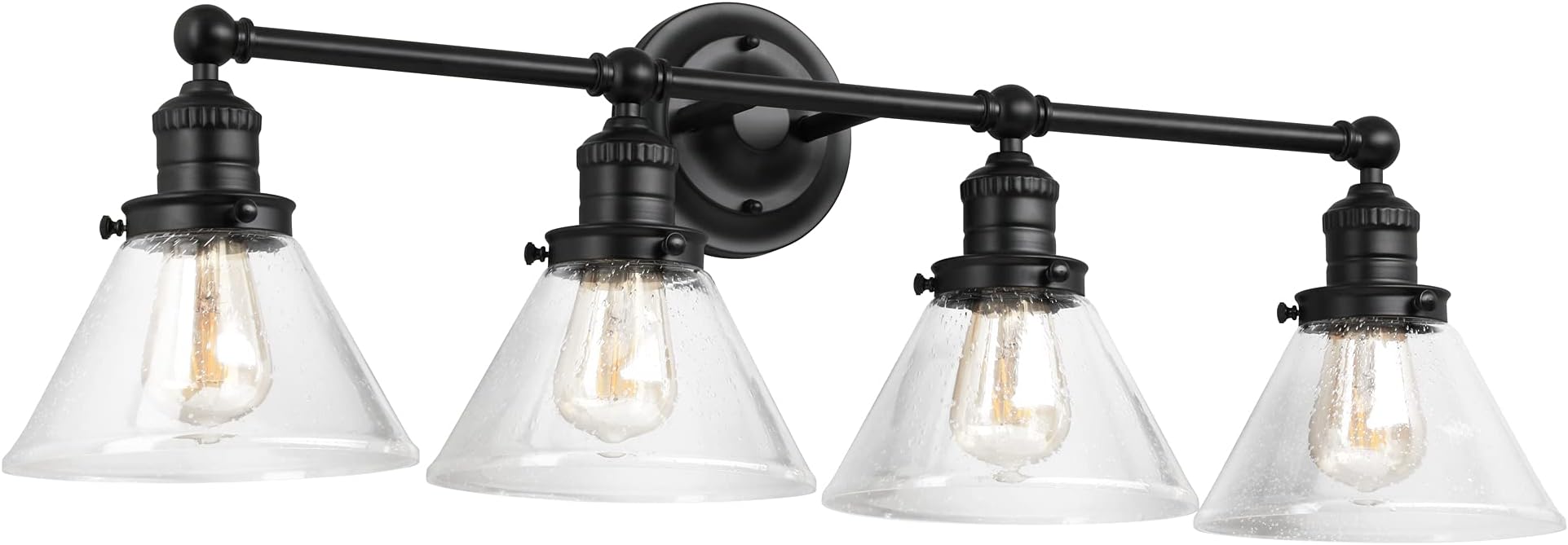 Design House Augustin Vanity Light, 4-Light, Seeded Glass Warm Glow, Dimmable, Up/Down Glow, Easy Installation, E26 Socket, Black, 34.9 in L x 8.3 in D x 11.1 in H, 589044-BLK