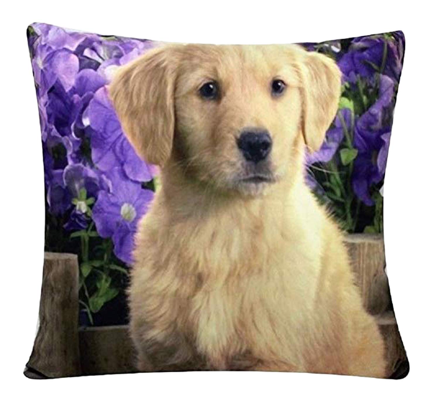 Golden Retriever Animal Print Chenille Cotton 17 x 17 inch Cushion Cover Pillowcase for Sofa Bed Couch