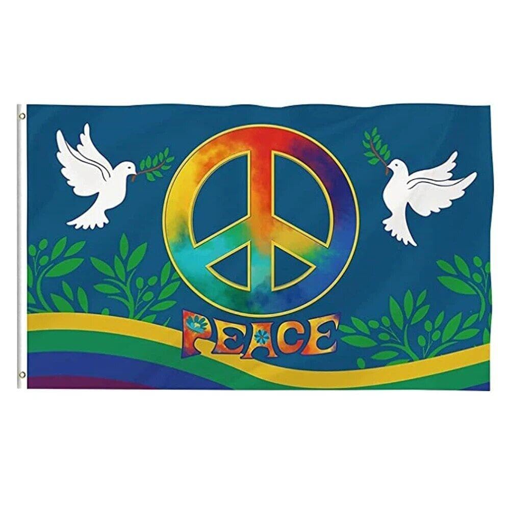 Lpitoy World Peace Flag 3 X 5 Ft - Vivid Color and Double Stitched - Large Polyester Peace Flags for Festival Celebration Party Decoration