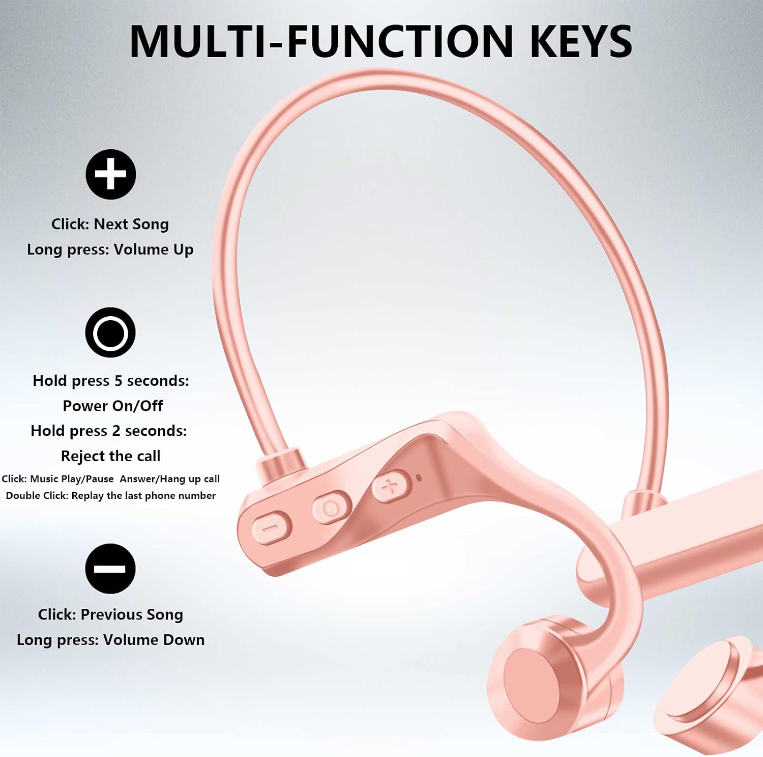 VOFUOE Bone Conduction Bluetooth Headphones, Wireless Open-Ear Headphones with Microphone, Sports Headset IPX5 Sweatproof Earphones for Outdoor, Running, Cycling, Driving, Hiking, Gym-Pink