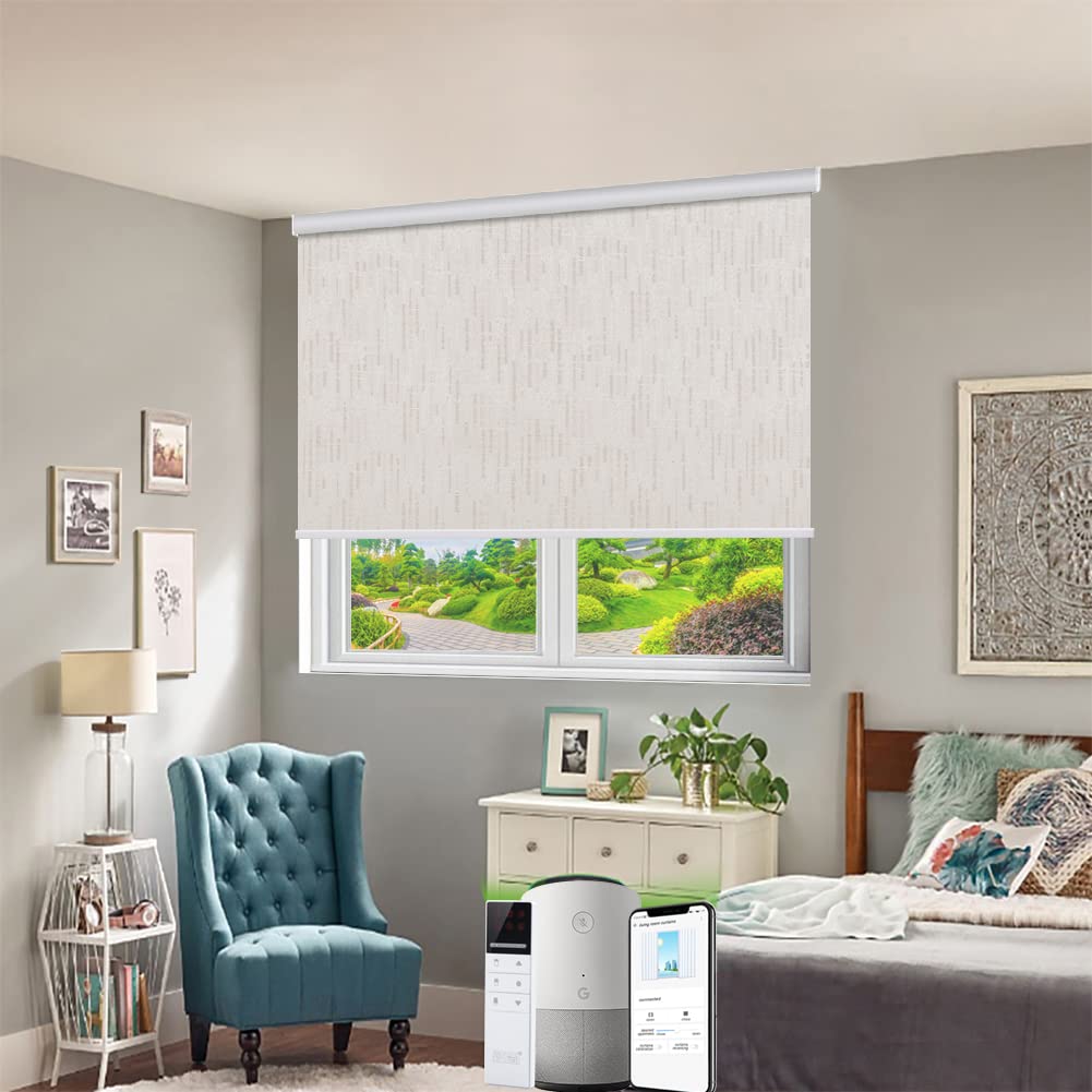 Smart - Tende motorizzate ricaricabili con controllo, oscuranti, spesse, per la casa, elegante, beige, 180 x 200 cm, funzionalità con telecomando