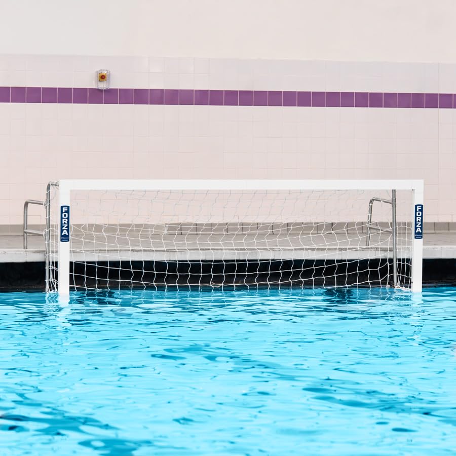 FORZA Portería de Waterpolo Montada | Marco de Aluminio Plegable de 3 m x 0,9 m con Componentes de Acero Inoxidable y Red de HDPE – Ideal para Entrenamiento y Competición