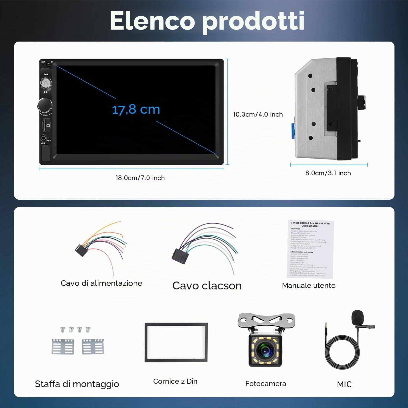 2 Din Autoradio 7 Pollici Touch Screen Radio Auto Bluetooth FM Radio, Hodozzy Stereo Auto 2 Din Schermo con Mirrorlink, Lettore MP5 Universale AUX/USB, Telecamera Retrocamera,e Retroilluminazione