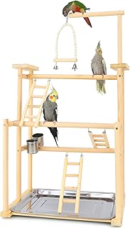 Large Bird Playground Parrot Perch Bird Stands 3 Layers Parrot Playstand Gym Playstand Wood Playpen for Parakeet Lovebirds Conure Cockatiel Cockatoos with Feeder Cups (3 Layers)