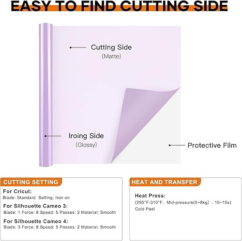 Miniatura 5 de HTVRONT - Rollo de vinilo termotransferible (HTV), 12 pulgadas x 8 pies vinilo para planchar, para camisetas, para Cricut y Cameo - Fácil de cortar
