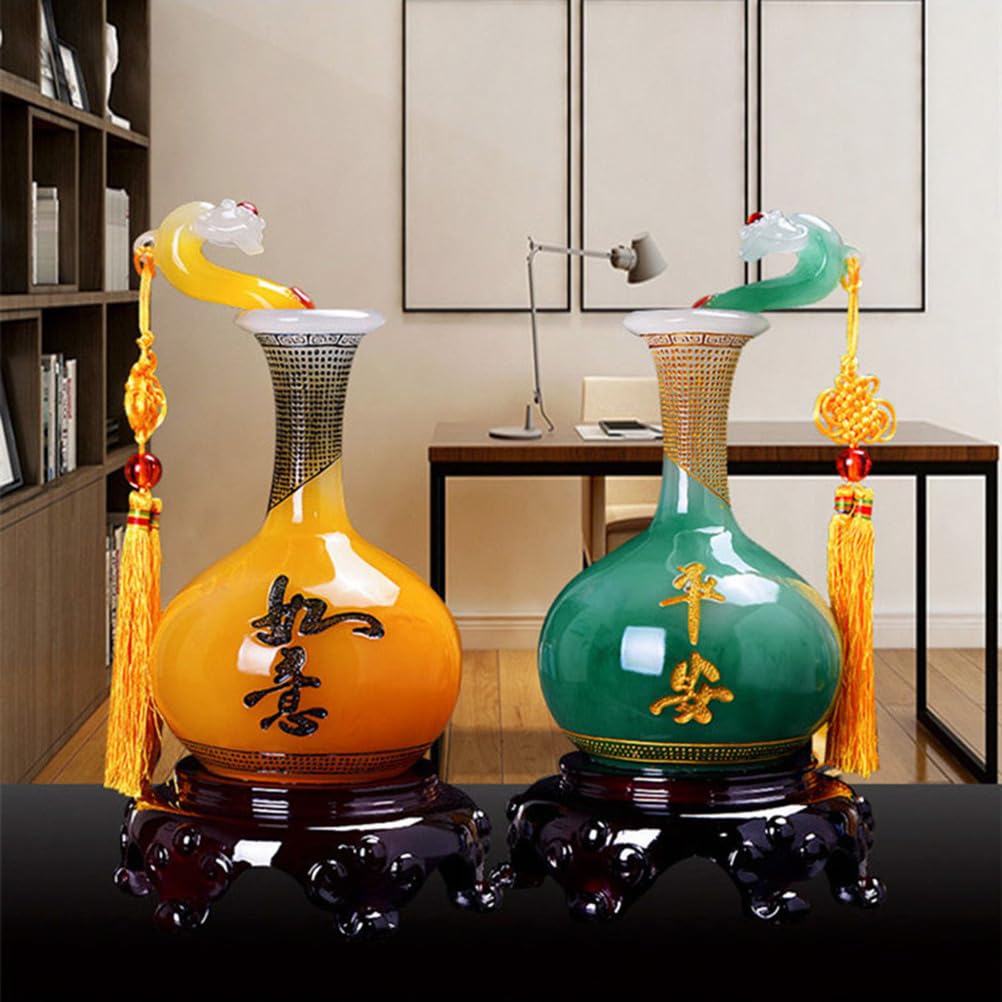 Mały żółty jadeitowy wazon dekoracyjny Ruyi mały rozmiar ozdoba domu do dekoracji stołu w salonie Feng Shui akcentujący pojemnik na kwiaty,Yellow,S