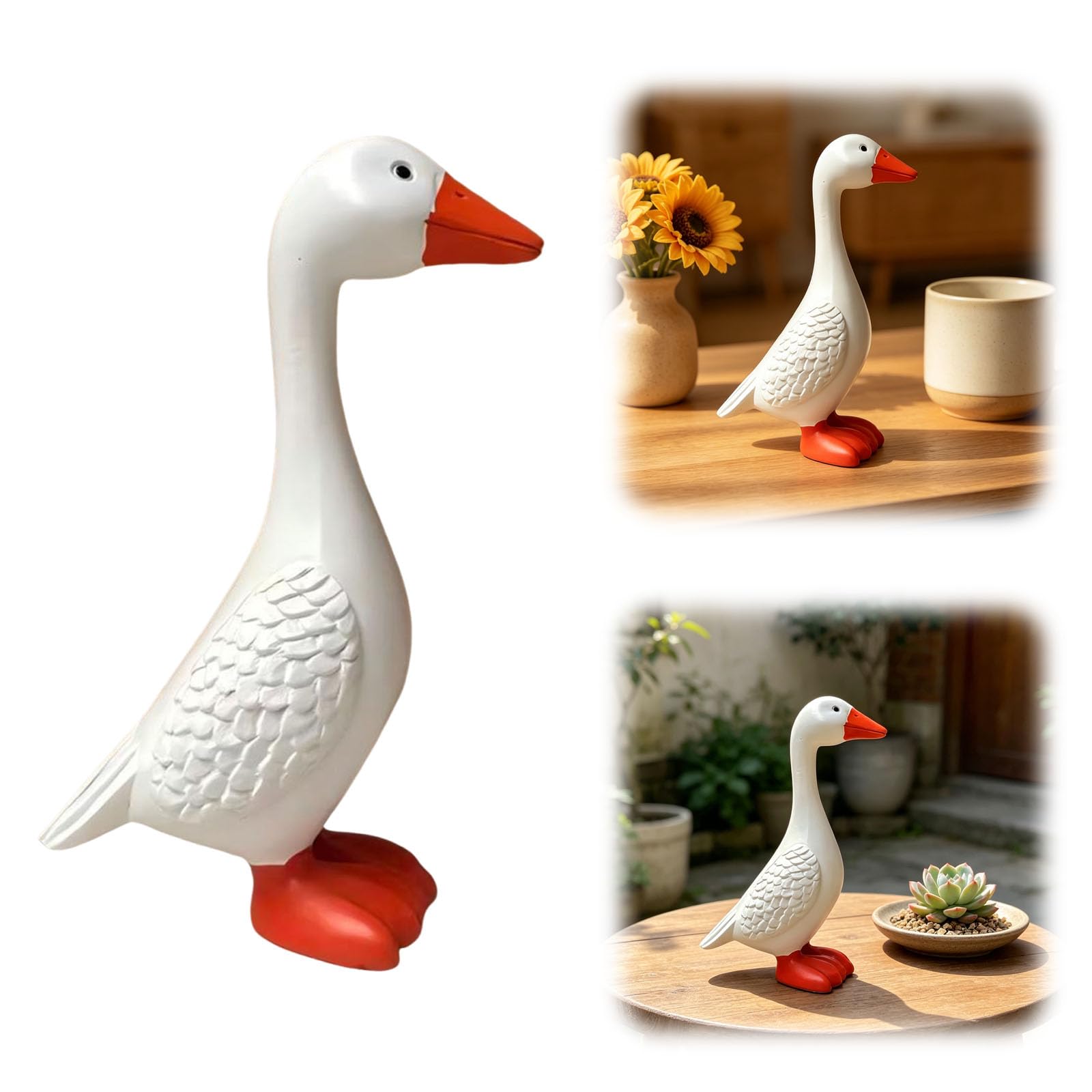 Porch Goose Statue Garden Decor, White Porch Goose Statues, Resin Duck Decorative Figurine, Indoor Outdoor Decorations for Patio, Balcony, Lawn, Yard, Entryway Accent, Unique Housewarming Gifts