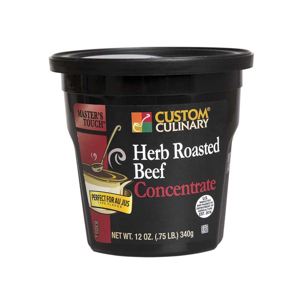 Custom Culinary Masters Touch Roasted Beef Flavor Concentrate Herb Roasted Au Jus, 12 Ounce -- 6 per case.