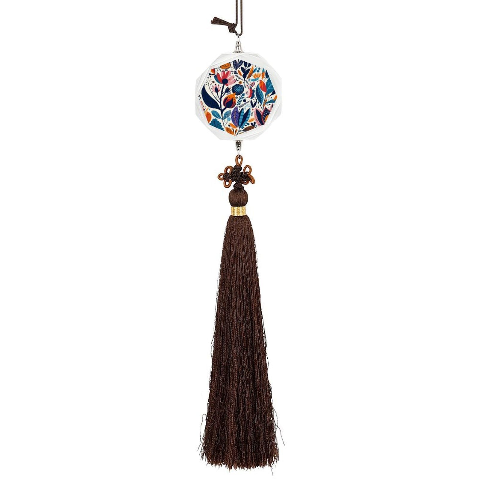 Crystal Auto Pendant Charms Hexagon Crystal Car Rear View Mirror Charms Hand Drawn Leaves Auto Hanging Interior Ornament Pendant Car Interior Accessories for Women Men CarCharms Decor