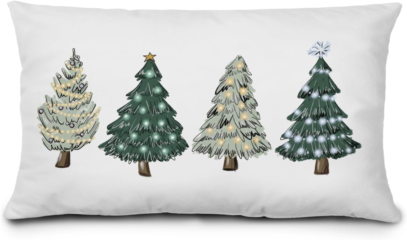 Green Christmas Tree Pillow Covers 12x20,Green Christmas