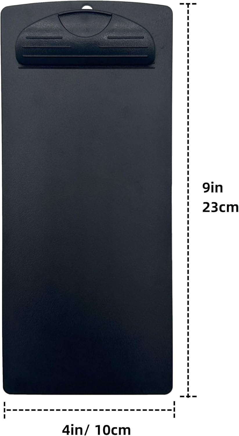 Plastic Clipboard, for Memo Menu Credit Card Receipt, 4x9in, Black (12-Pack)