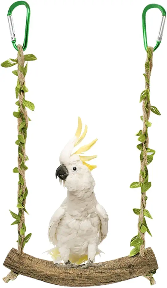 Bird Swing Stand Bird Perch Stand Parrot Rope Swing Hanging Toy Cage Toys Training Stand Holder Exercise Stand Bird Chewing Toy for Lovebird, Budgie Conure Finches Lovebird Cockatiel, 7.9 x 7.1 Inch