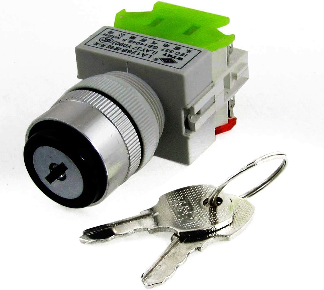 Sourcingmap AC 660V 10A Two 2 Position Key Lock Rotary Selector Select Switch 22mm 1 NO/NC