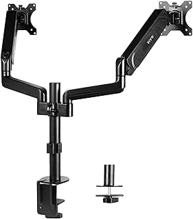 VIVO Dual Monitor Arm Mount for 17 to 32 inch Screens - Pneumatic Height Adjustment, Full Articulating Tilt, Swivel, Heavy Duty VESA Stand with Desk C-clamp and Grommet Option STAND-V002K