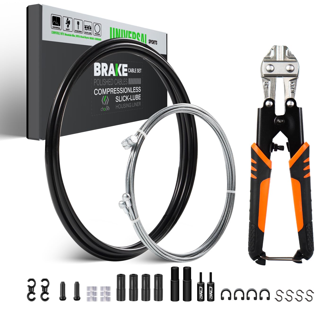 CHOOEE Kit de câble de frein universel pour vélo de montagne/route, câble de frein avec coupe-fil en acier inoxydable, câble de frein avant et arrière de 2,5 m avec boîtier d'huile de 3 m pour
