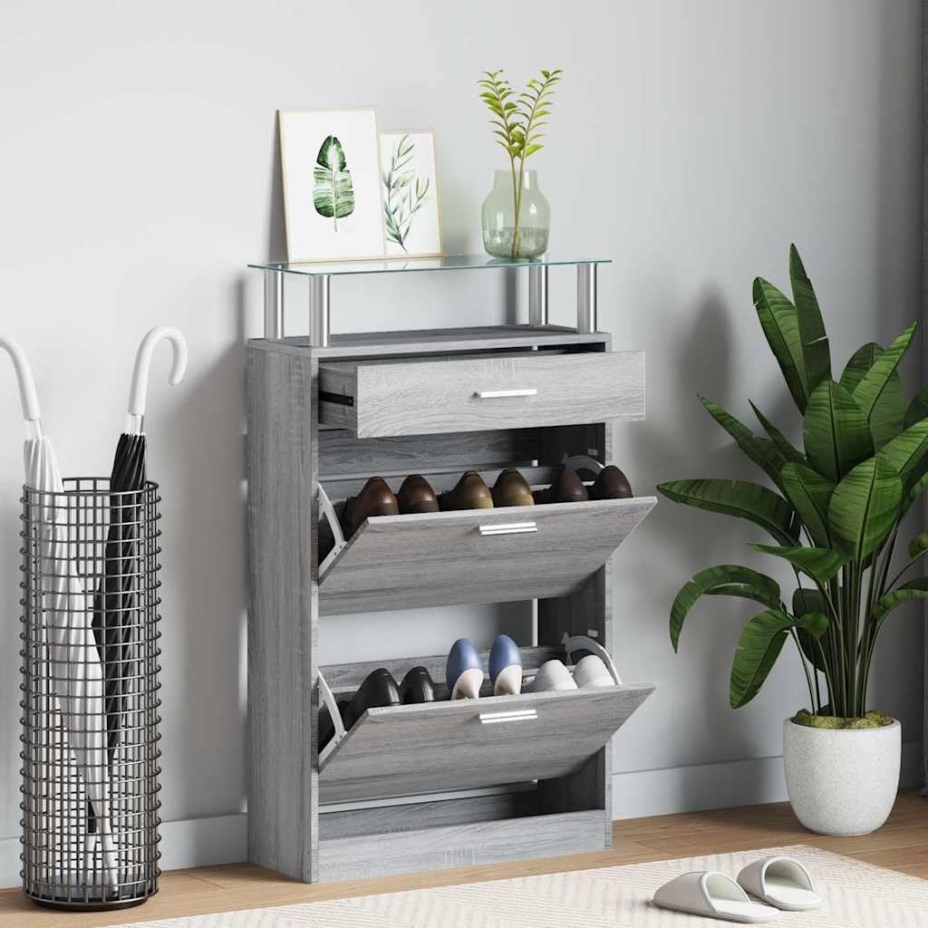 Armoire à Chaussures Gris Sonoma 63x24x104 cm Bois Composite 3 Tiroirs