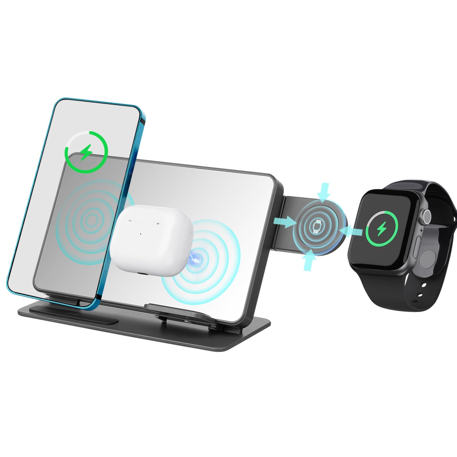 Homoyoyo Station De Charge sans Fil avec Horloge Digitale Et Affichage Température Charge Rapide Sécurisée Compatible Téléphone Et Montre