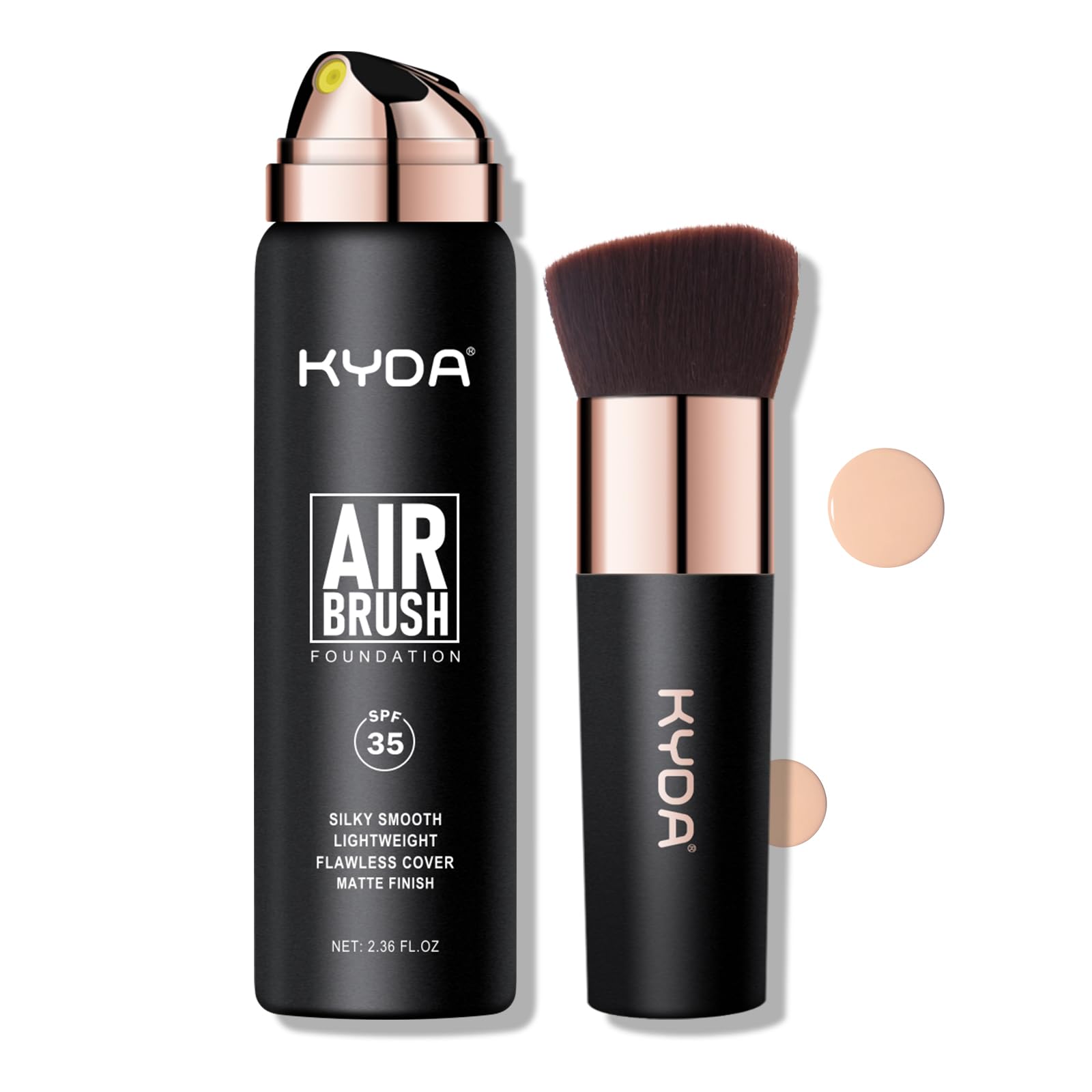 KYDA AirBrush Foundation Spray, Silky Foundation Mist Makeup, Flawless Coverage for Smooth Creamy Nude Finish, Breathable Blendable Lasting Formula, by Ownest Beauty-#125 Nude Beige