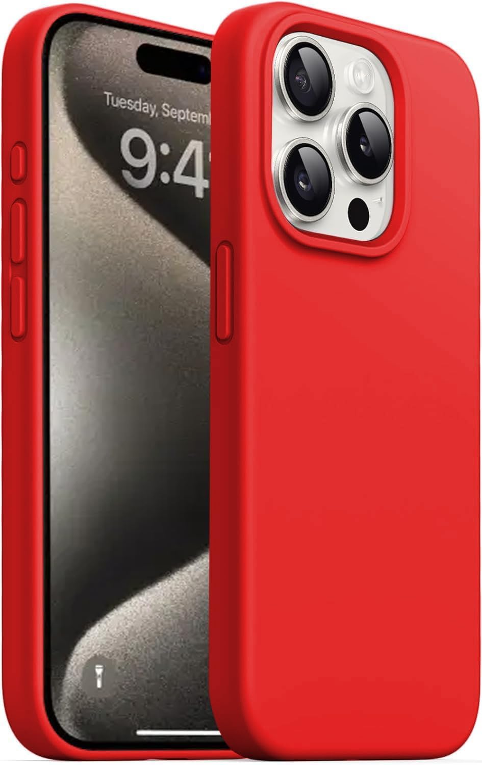 DIZORO Compatible for iPhone 15 Pro Max Case 6.7, Slim Liquid Silicone Case 3 Layers Full Covered Soft Gel Rubber Phone Case Protective Cover 6.7 Inch - Red.-image-5