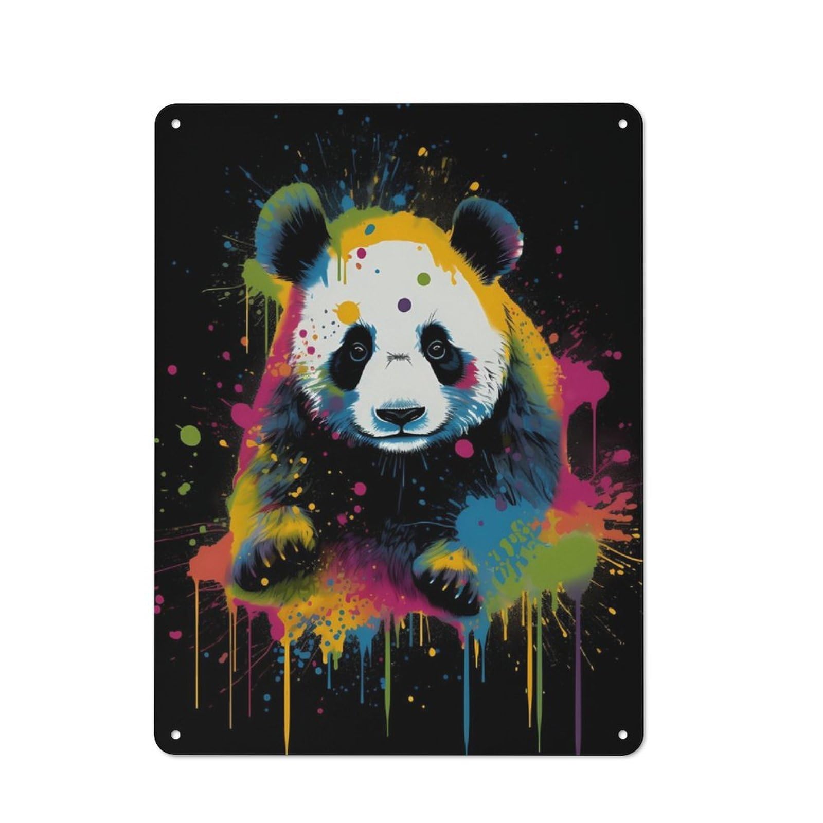 Garage Style Colorful Panda With Drips Decorative Metal Plaque 40x30cm, Garage Wall Decor for Workshop, Basement, Shed Or Games Room