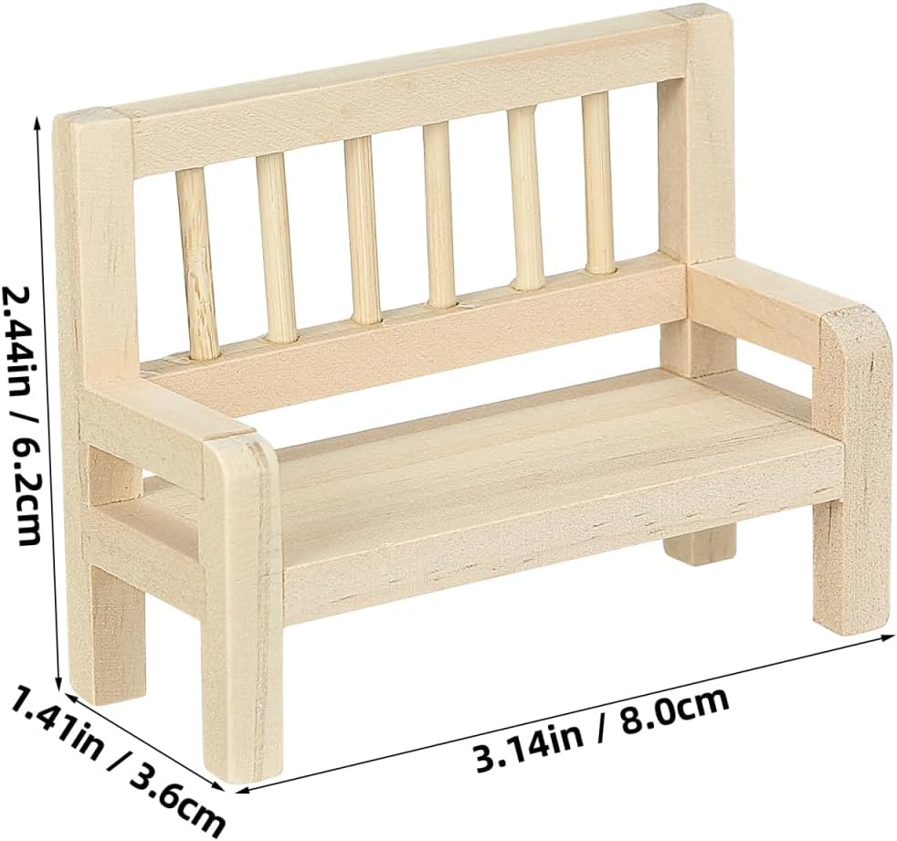 Abaodam 2Pcs Miniature Bench 1:12 Scale Dollhouse Furniture, Unfinished Wooden Mini Bench for DIY Crafts Dollhouse Fairy Garden Terrarium and Mini Scene Decor Accessories