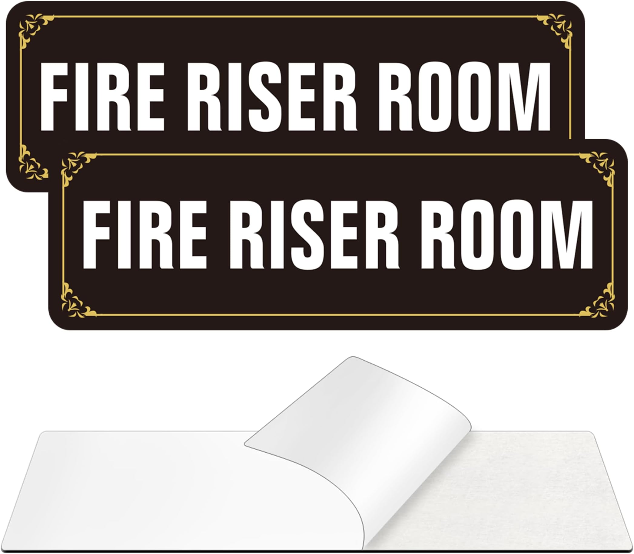 - (2 Pack) Fire Riser Room Sign, Self Adhesive Rust Free and Reflective Aluminum Metal Sticker Signs for Wall and Door (9 x 3 inches, Black/White)