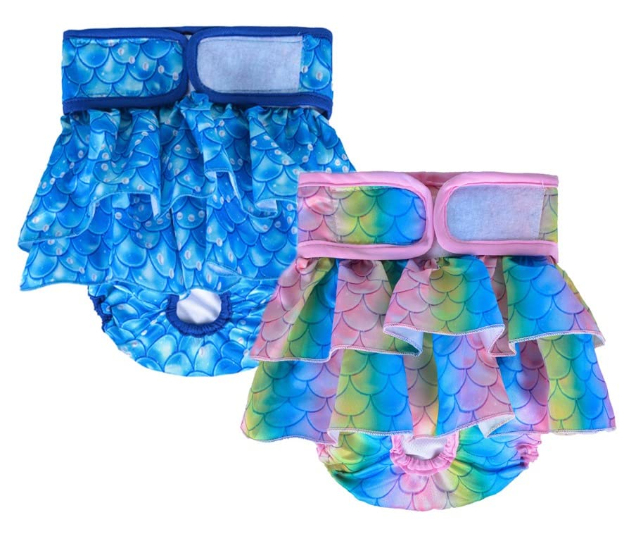 KUTKUT 2 Pcs Female Dog Diapers Adjustable Washable Reusable Super Absorbency Leak-Proof Mermaid Nappie Dress for Dogs in Heat, Period or Excitable Urination, Sanitary Panties (Size: M) (B0BH49WYBT) Amazon Price History, Amazon Price Tracker