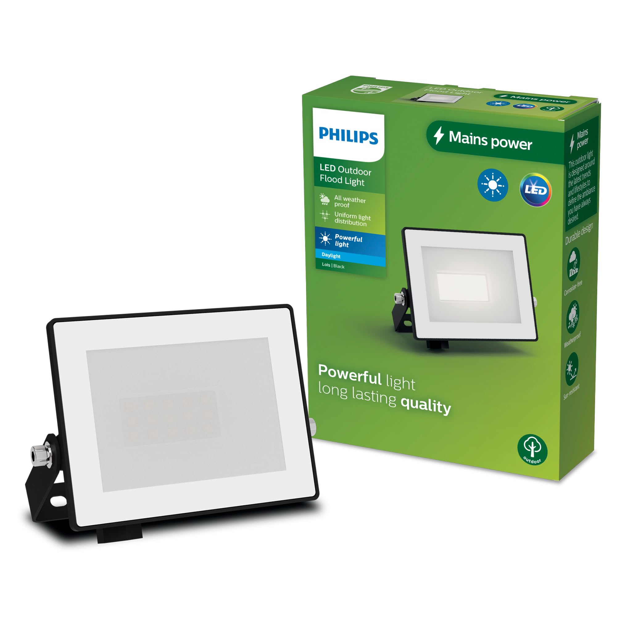 Philips Daylight Lois Outdoor Floodlight, 10 W, 5000 K, Black​