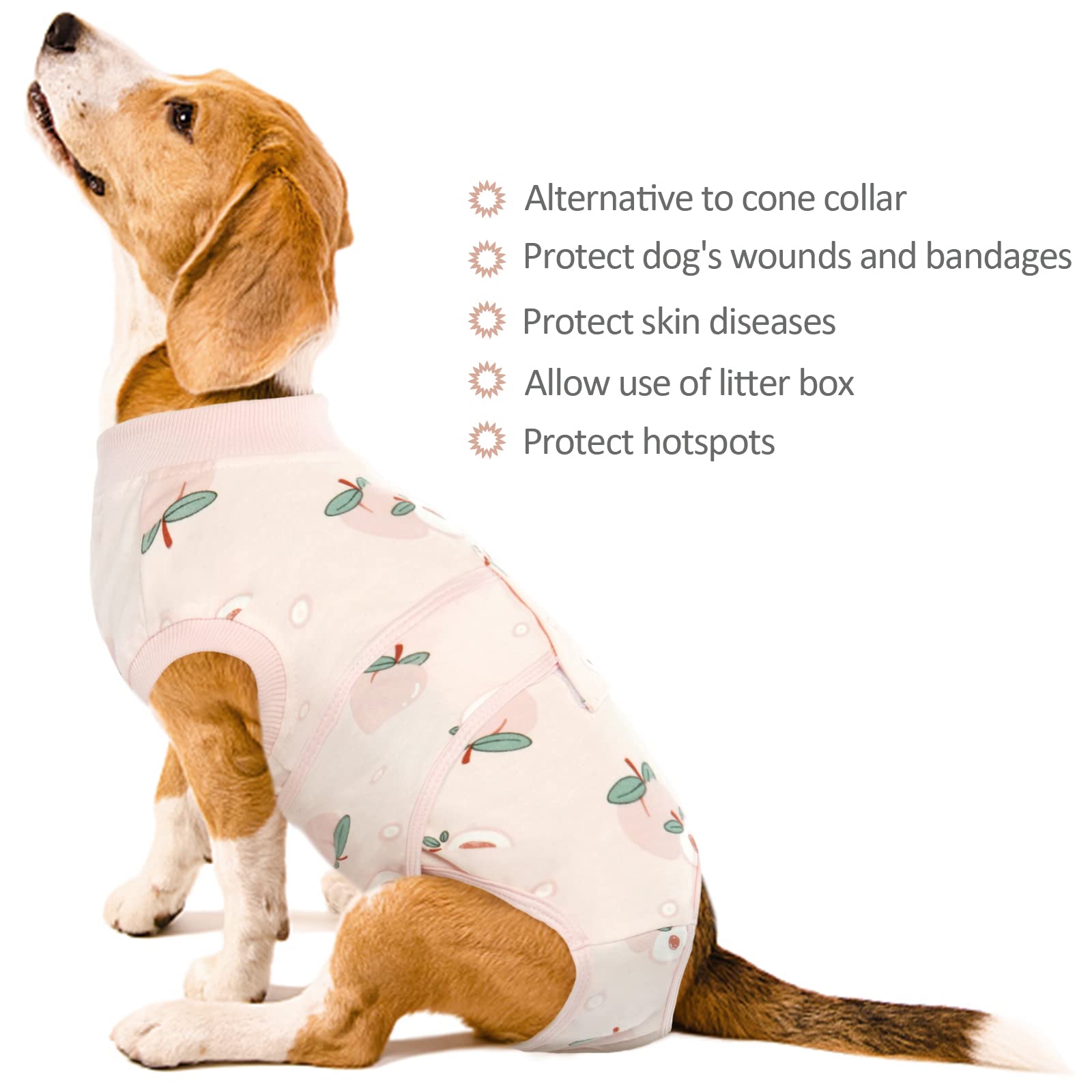 Kuoser - Traje de recuperación para posoperatorio de perro, bodi unisex ajustable, rosa claro, M