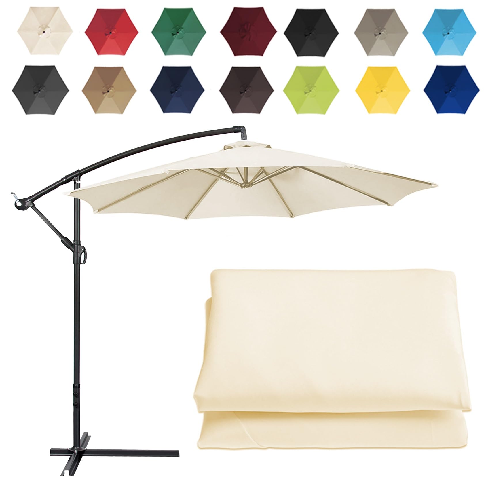 Replacement Parasol Canopy Sun Umbrella Replacement Cloth For 200cm-6 Arms 2.7m-6 Arms 2.7m-8 Arms 300cm-6 Arms 300cm-8 Arms(Color:White,Size:6 ribs-3m(9.8ft))