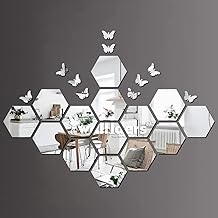 Wall1ders 14, Hexagon Mirror Stickers for Wall, Mirror Stickers for Wall, Acrylic Stickers, Wall Stickers for Bedroom, Hall, Home Offices (Silver), Self Adhesive, 80 x 25 x 80 Centimeters