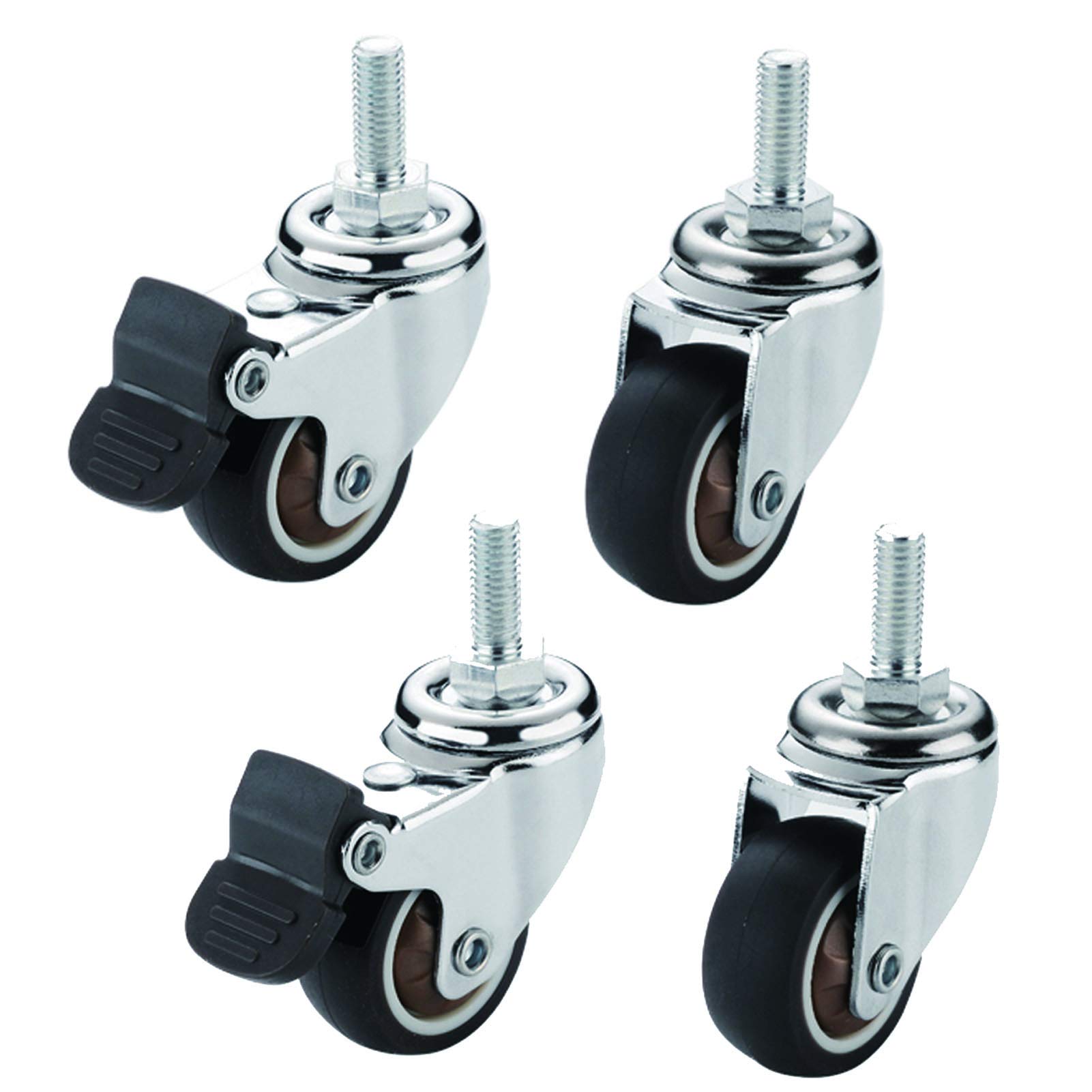 Räder in Industriequalität Schwerlasträder, 4 Stück Schwerlast-Lenkrollen, 360-Grad-Lenkrolle mit Gewindeschaft, M10 x 25 mm, Gummi-Lenkrolle for Einkaufen, Einkaufswagen, Tragkraft 75 kg, 2 Zoll
