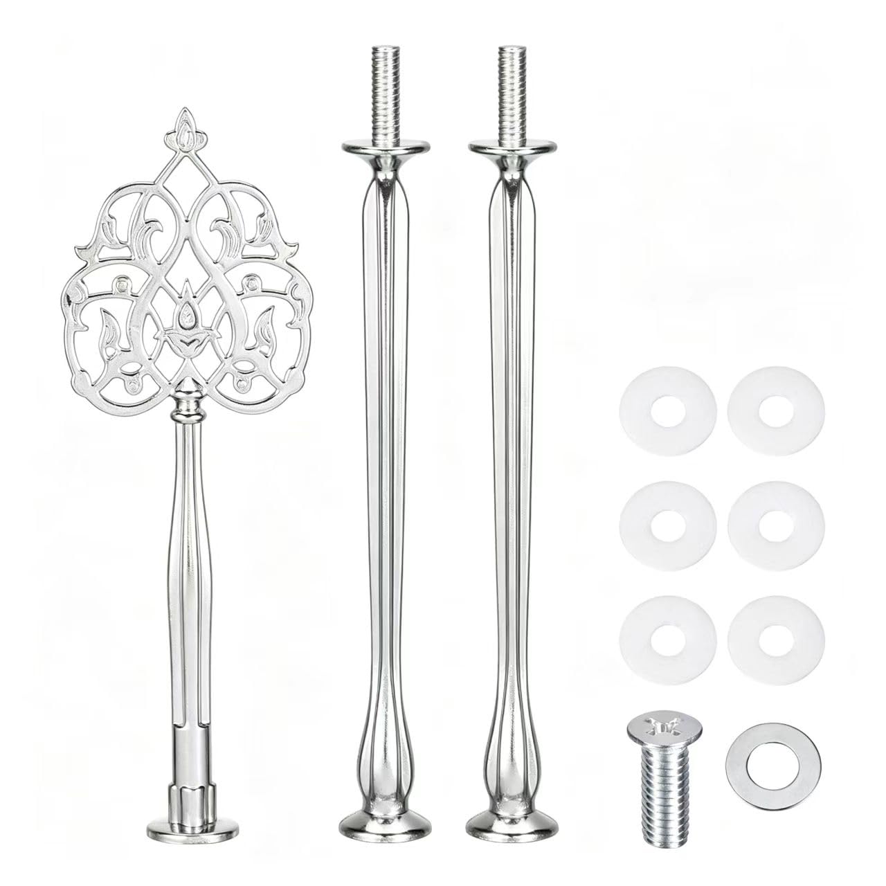 Wowlife Silver 3 Tier Vintage Metal Cake Stands Flower Style Hardware Tiered Tray Plate Cupcake Stand Diy Making