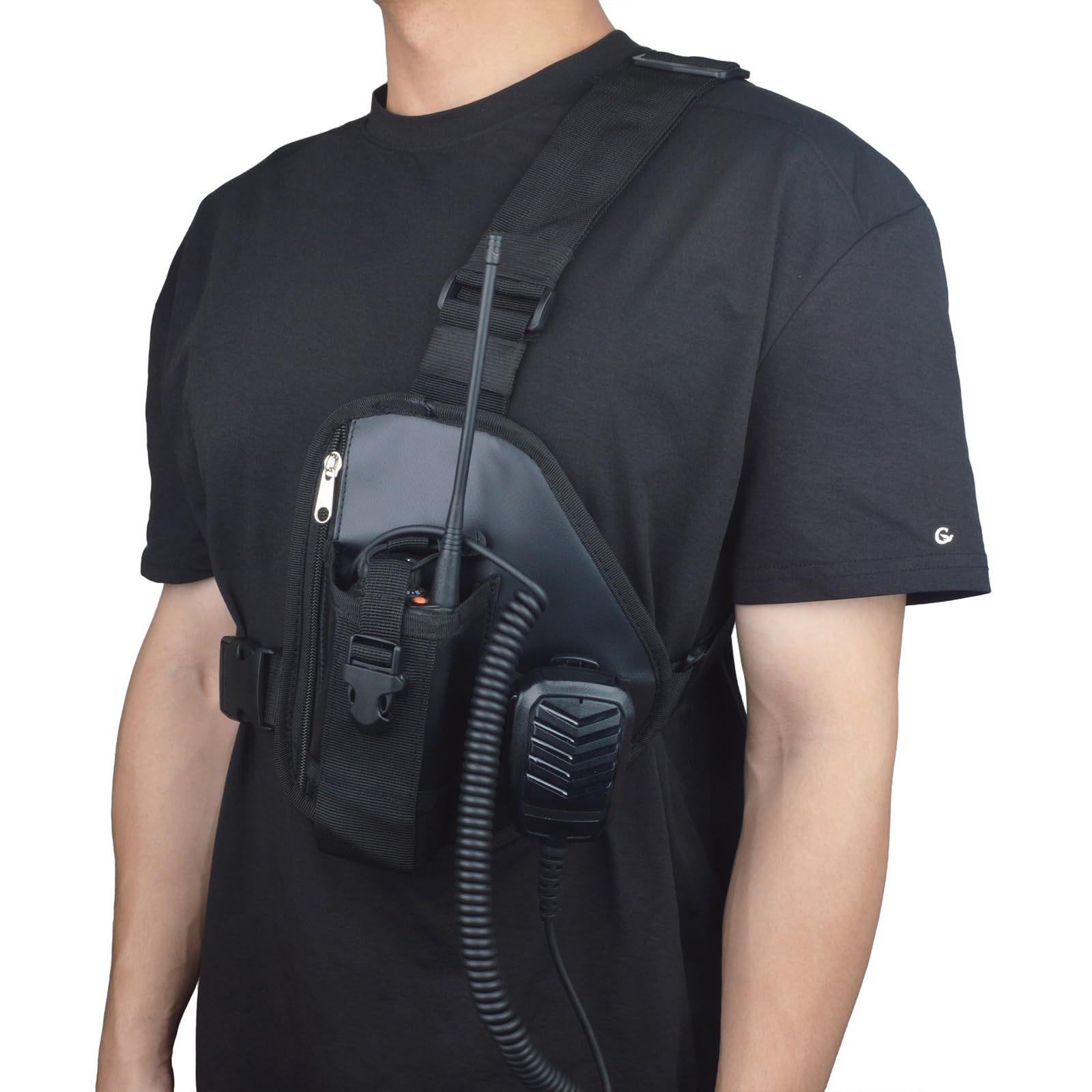 UAYESOK Harnais Poitrine Talkie Walkie, Porte Radio Police, Étui Harnais Tactique Portable Universel avec Sangle Sac Nylon Réglable pour Motorola Baofeng Icom Yaesu Midland President (Noir)