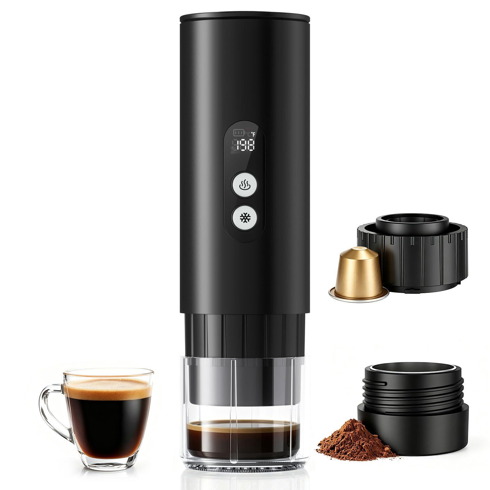 Havato Portable Espresso Machine,15 Bar 2-In-1 Coffee Maker,Self-Heating USB-C Coffee Machine for Travel,Camping,RV, Hiking,Office,Black