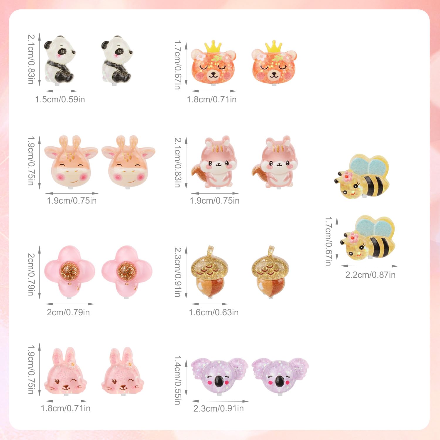 9 Pairs Kids Clip on Earrings, Girl Clip on Earrings Children's Non Perforated Ear Set Dress up Princess Jewelry Accessories Princess for Girls (Cute Animals)