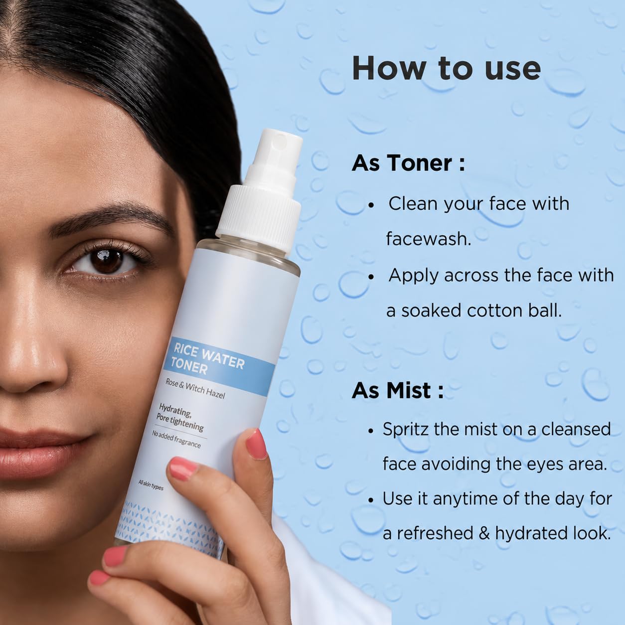 Rice Water Facial Toner Mist with Witch Hazel, Hydrating, 3.38 fl oz