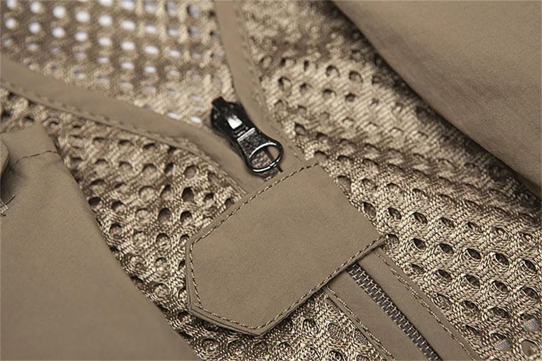 Chaleco de pesca de verano para hombre, chaleco de viaje de malla transpirable con cremallera y múltiples bolsillos, abrigo deportivo